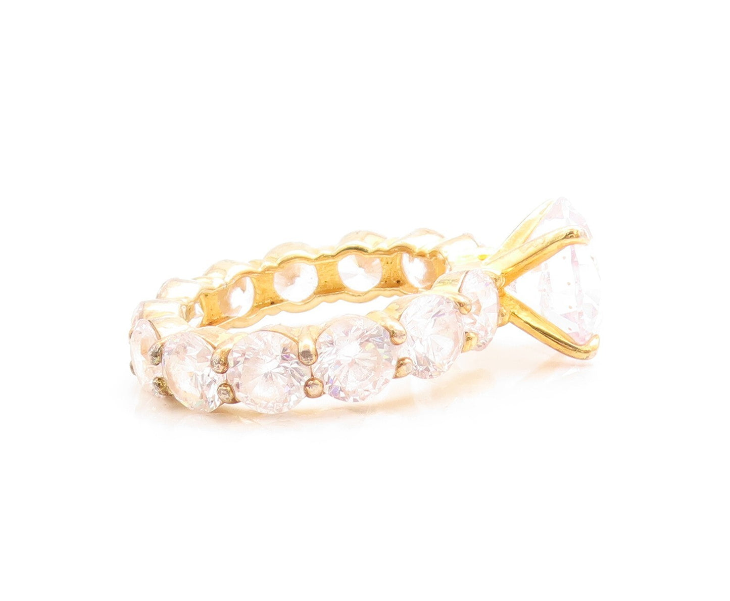 925 Sterling Silver Vintage Ring Gold Plated Round Cut CZ Inlay  Sz 7  RG31458