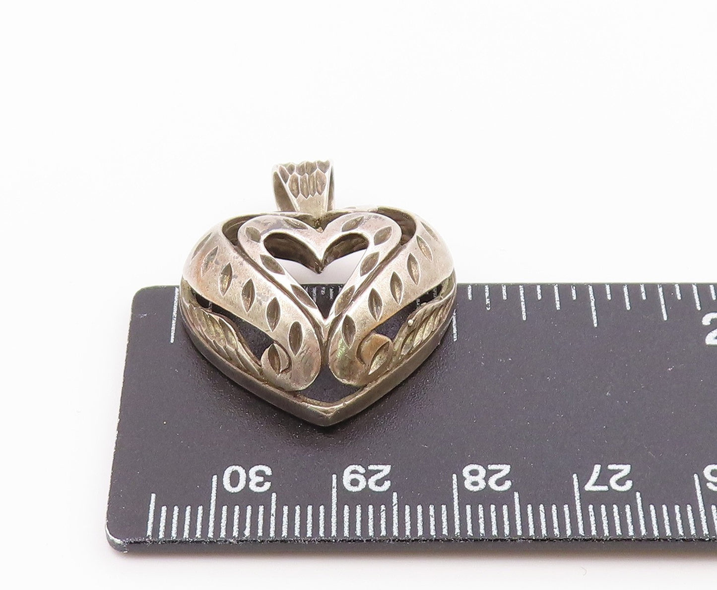 925 Sterling Silver  Vintage Diamond Cut Love Heart Dome Drop Pendant  PT17944
