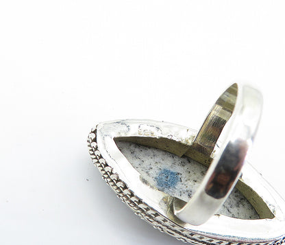 925 Sterling Silver  Dendrite Agate Pointed Oval Cocktail Ring Sz 9  RG8197