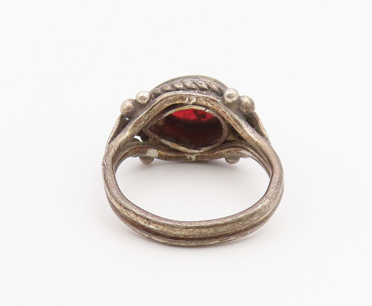 925 Sterling Silver Vintage Ring Teardrop Garnet Statement Band  Sz 6  RG36806