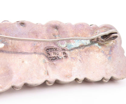 925 Sterling Silver Vintage Brooch MEXICO Cabochon Amethyst Flower Band  BP11537