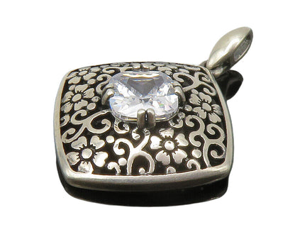 925 Sterling Silver  Vintage Cubic Zirconia Floral Swirl Pendant  PT11296