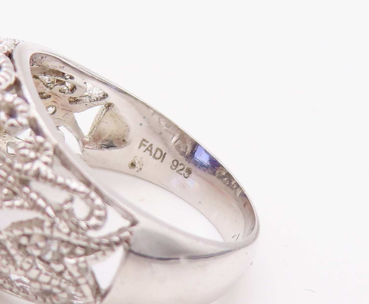 925 Sterling Silver Vintage Ring Swirly Cutout Round Sapphire  Sz 7  RG30782