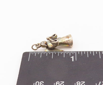 925 Sterling Silver Vintage Pendant Dark Tone Cutout Praying Angel Charm PT23932