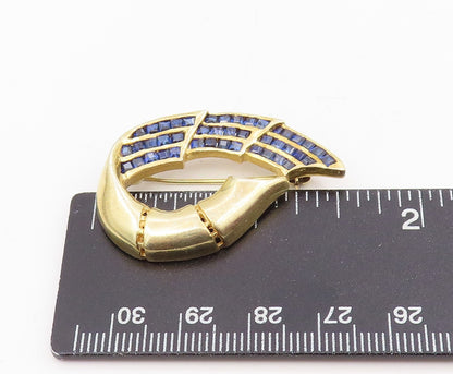 925 Sterling Silver Vintage Brooch Gold Plated Channel Set Sapphire Pin  BP12234
