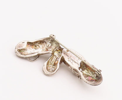 925 Sterling Silver Vintage Brooch Pin Solid 3D Cutout 3 Old Shoes  BP11034