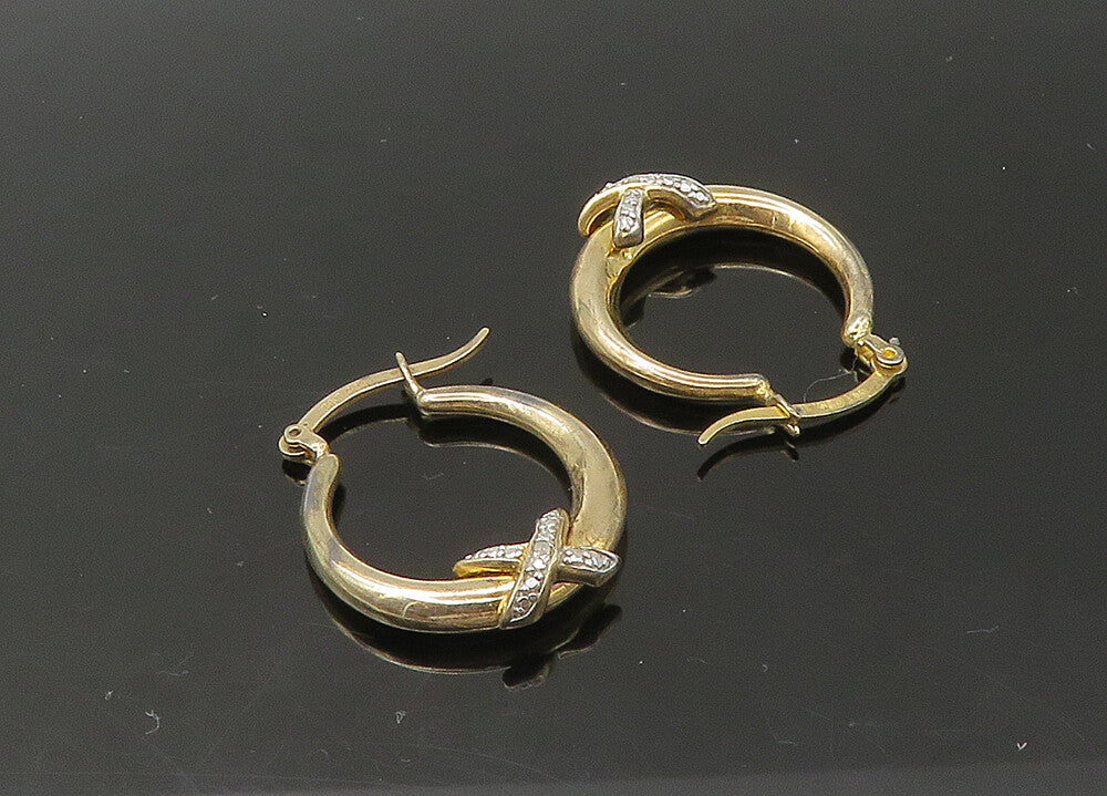 925 Silver   Vintage Shiny Genuine Diamond Gold Plated Hoop Earrings  EG10983