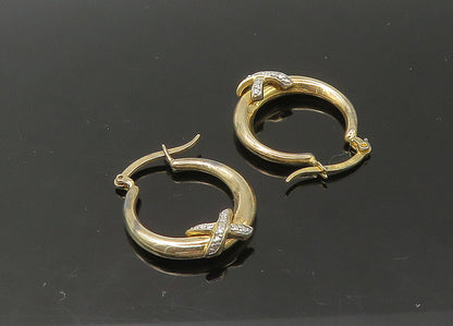 925 Silver   Vintage Shiny Genuine Diamond Gold Plated Hoop Earrings  EG10983