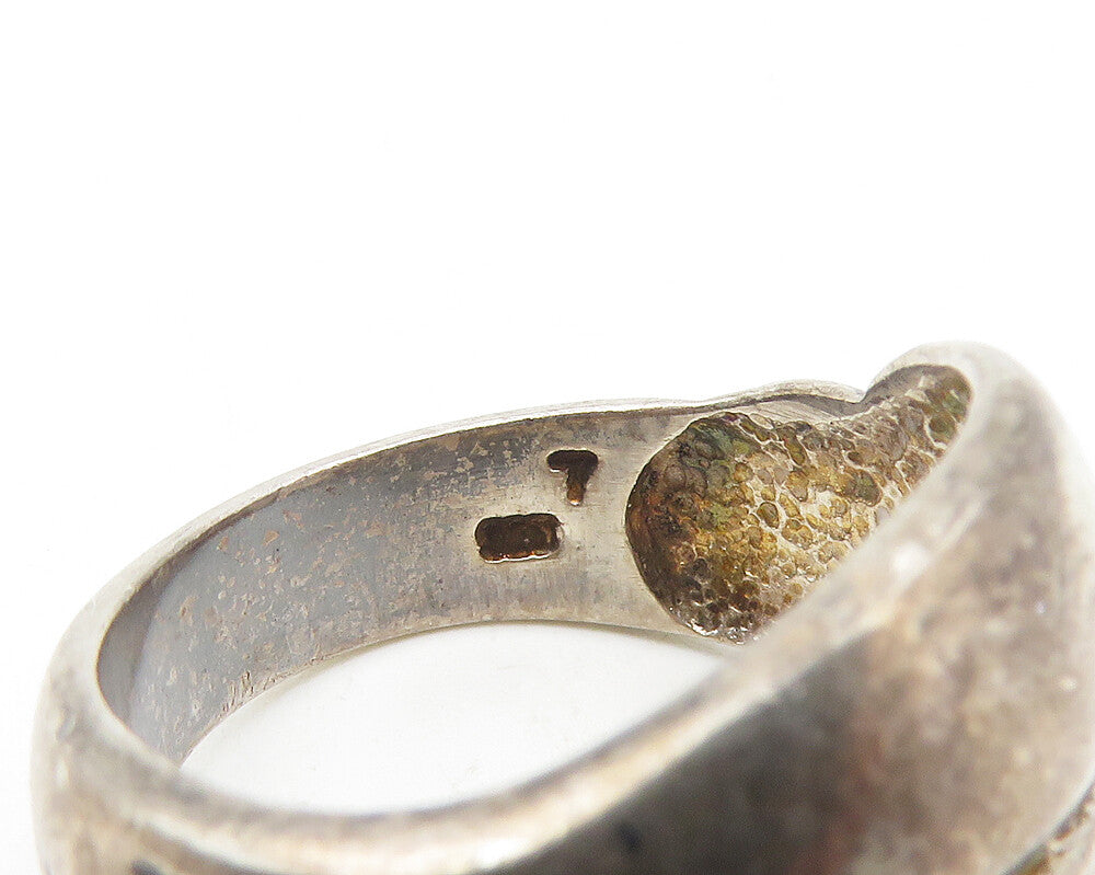925 Sterling Silver  Vintage Dark Tone Fluted Design Band Ring Sz 7  RG11269
