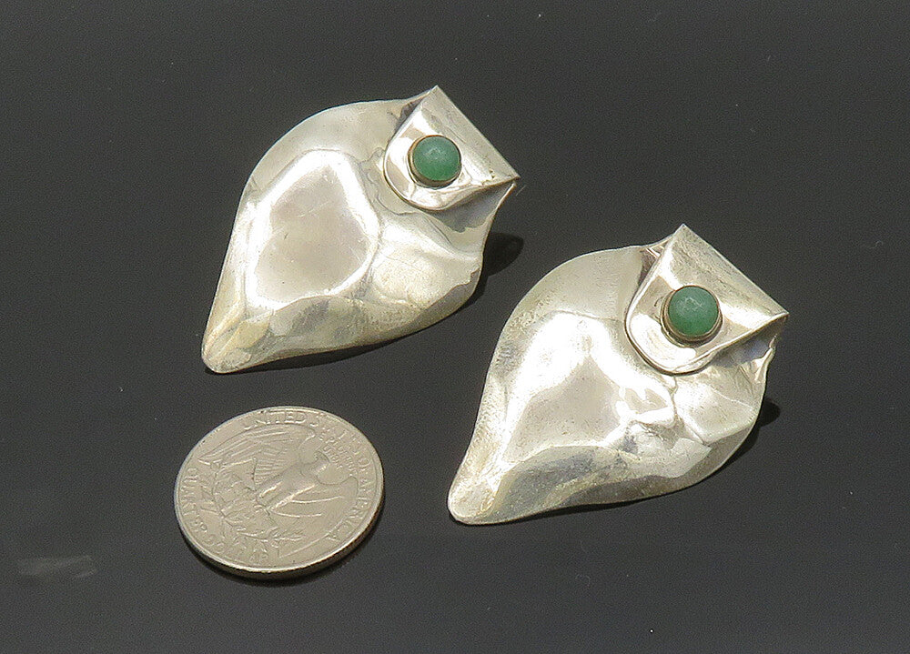 TULLA BOOTH 925 Silver  Vintage Cabochon Jade Non Pierce Earrings  EG10032