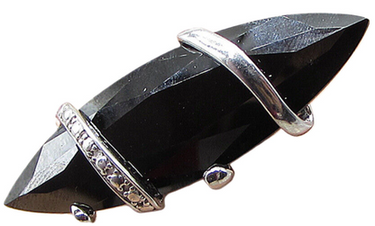 925 Silver  Marquise Cut Faceted Hematite Wrapped Solitaire Ring Sz 7  RG1957