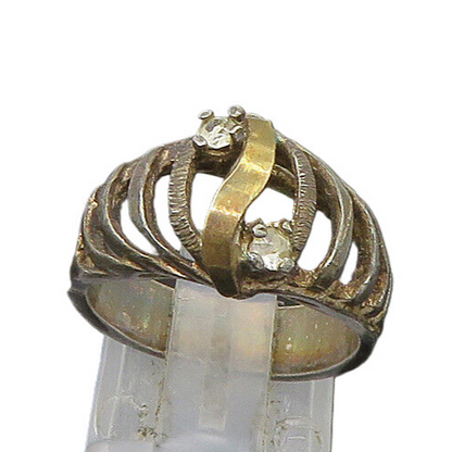 925 Silver & 14K GOLD  Vintage Topaz Two Tone Split Band Ring Sz 6  RG22667