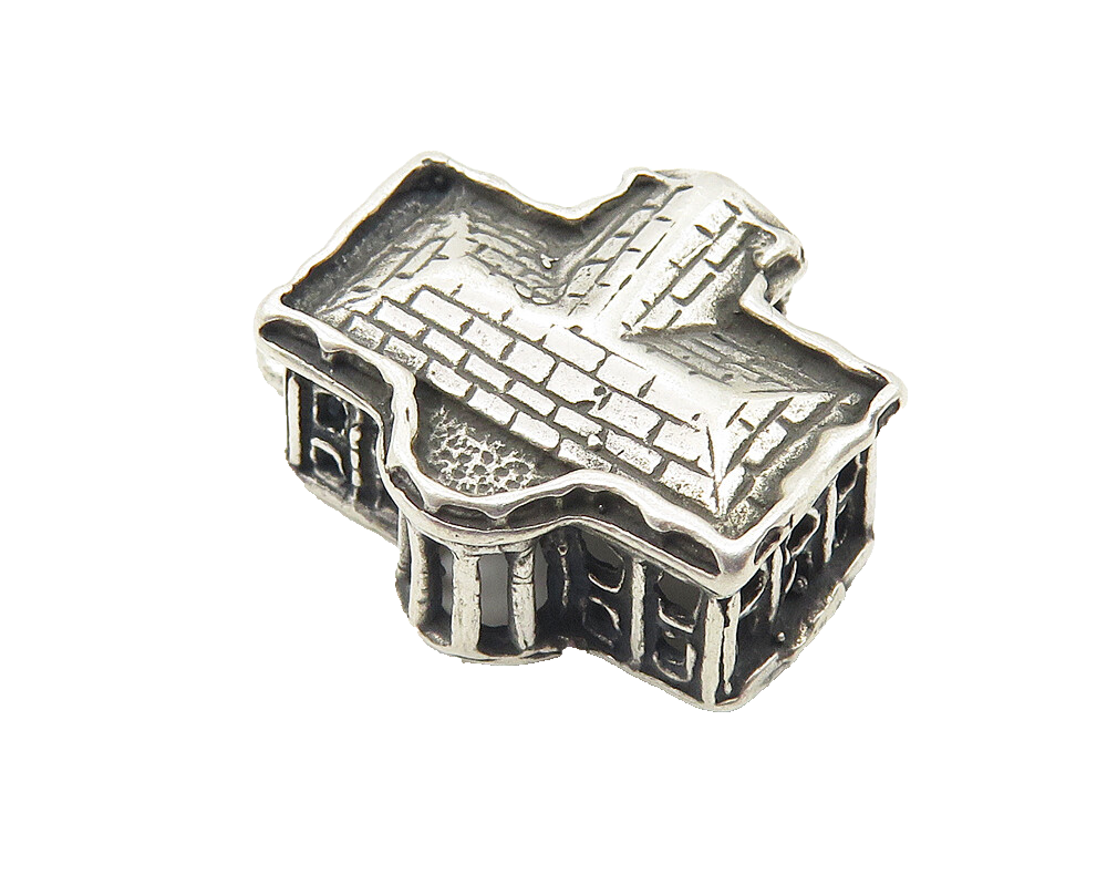 925 Sterling Silver  Vintage Petite Oxidized Official Building Pendant  PT8496