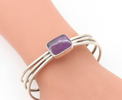 925 Sterling Silver  Vintage Purple Jasper Split Shank Cuff Bracelet  BT3087