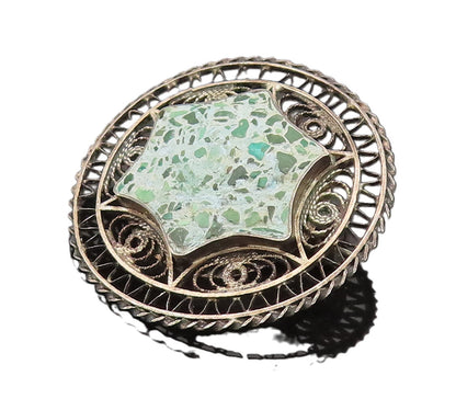 ISRAEL 925 Silver  Vintage Crushed Chrysocolla Star Wire Brooch Pin  BP10284