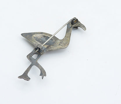 MEXICO 925 Sterling Silver Vintage Turquoise Flamingo Motif Brooch Pin BP2883