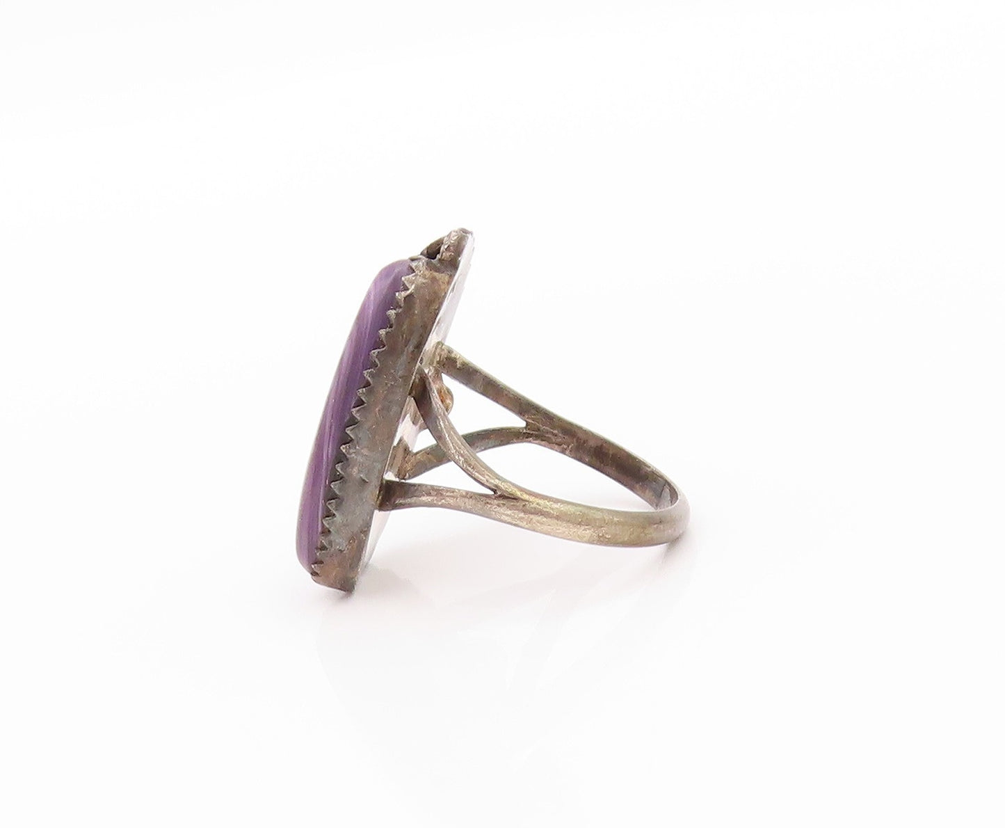 925 Sterling Silver Vintage Ring NAVAJO Wampum Shell & Leaves  SZ 5  RG32324