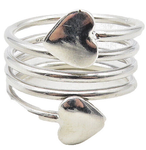 925 Sterling Silver  Shiny Polished Love Heart Bypass Band Ring Sz 10  RG9563