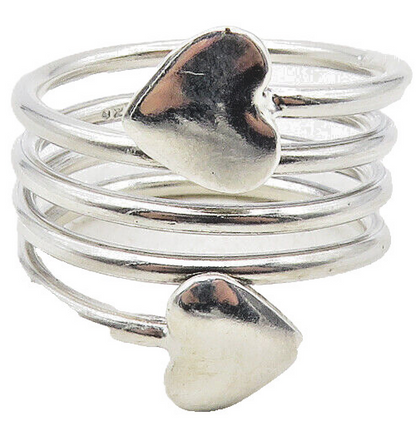 925 Sterling Silver  Shiny Polished Love Heart Bypass Band Ring Sz 10  RG9563