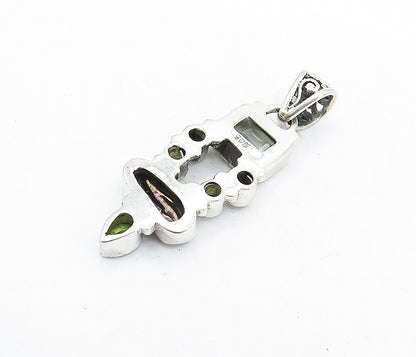 925 Sterling Silver  Vintage Abalone Peridot & Smoky Topaz Pendant  PT4583