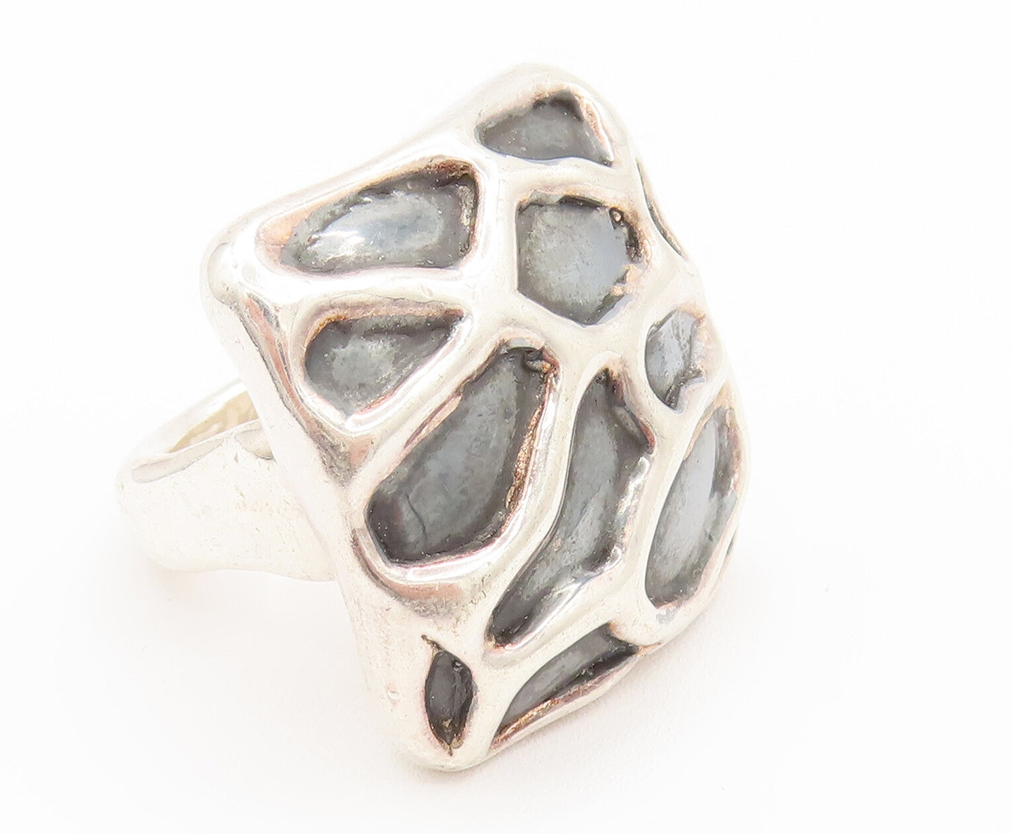 ISRAEL 925 Silver  Vintage Carved Square Frame Statement Ring Sz 9  RG26167