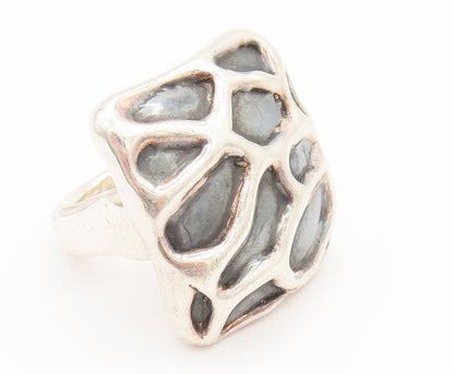 ISRAEL 925 Silver  Vintage Carved Square Frame Statement Ring Sz 9  RG26167