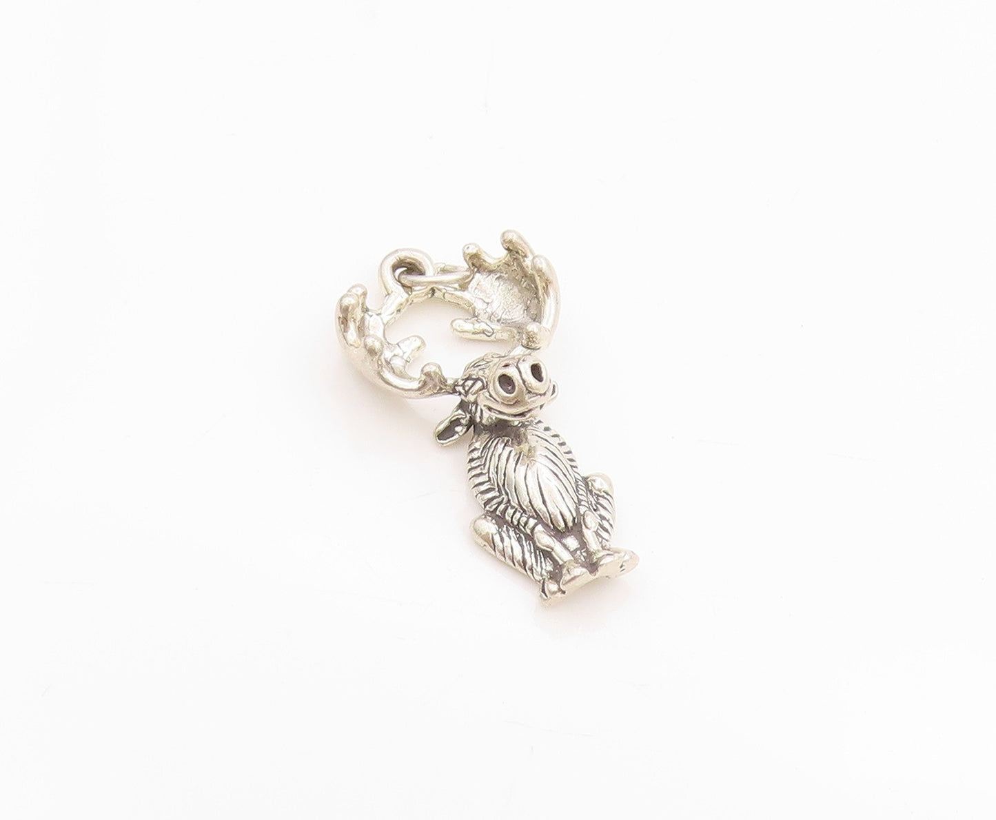 925 Sterling Silver Vintage Pendant Carved Moose Antlers 3D Charm  PT24524