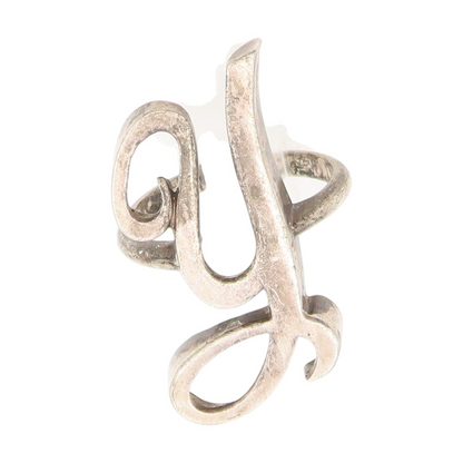 925 Sterling Silver Vintage Ring Letter Y Calligraphy Cutout Band  Sz 5  RG34392