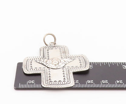 925 Sterling Silver Vintage Pendant MEXICO Four Way Cross Angel Carved  PT23995
