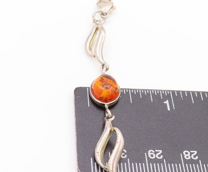 925 Sterling Silver Vintage Bracelet Cabochon Honey Amber Swirly Design  BT11257