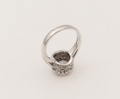 925 Silver  Vintage Dancing Cubic Zirconia Scrollwork Halo Ring Sz 7.5 RG26492