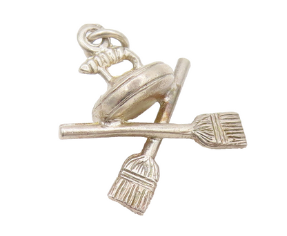 925 Sterling Silver  Vintage Solid Carved Cross Broom Charm Pendant  PT22329