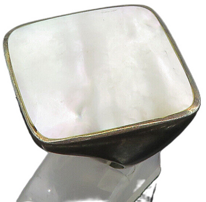925 Sterling Silver  Vintage Mother Of Pearl Square Cocktail Ring Sz 6 RG18319