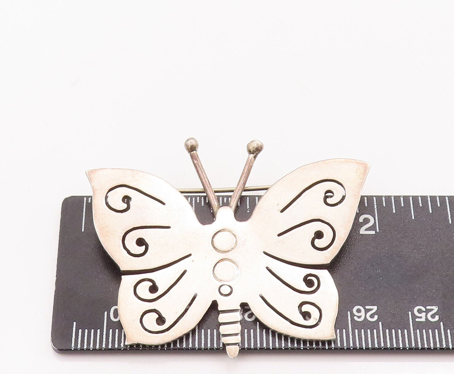 925 Sterling Silver Vintage Brooch Pin Solid Swirly Carved Butterfly  BP10834