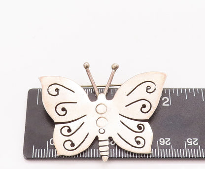 925 Sterling Silver Vintage Brooch Pin Solid Swirly Carved Butterfly  BP10834