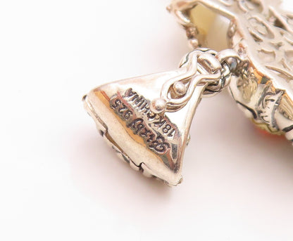 BIXBY 925 Silver & 18K GOLD Vintage Mother Of Pearl & Garnet Pendant  PT13187