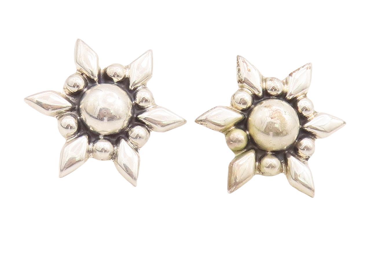 925 Sterling Silver Vintage Earrings BERNICE GOODSPEED Puffed Flower  EG13079