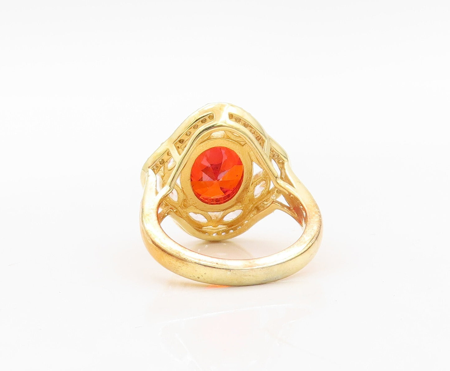 925 Sterling Silver Vintage Ring Gold Plated Red White CZ Flower Sz 7.5  RG30244