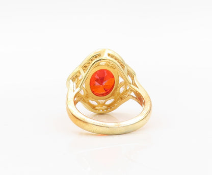 925 Sterling Silver Vintage Ring Gold Plated Red White CZ Flower Sz 7.5  RG30244