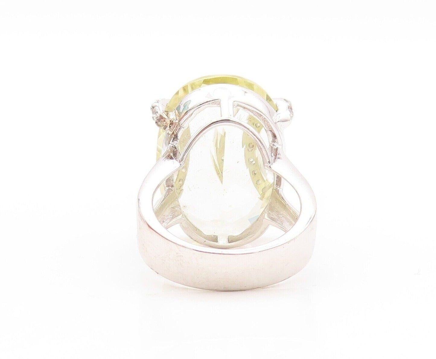 925 Sterling Silver Vintage Ring Large Oval Lime Quartz & Topaz  Sz 7  RG29993