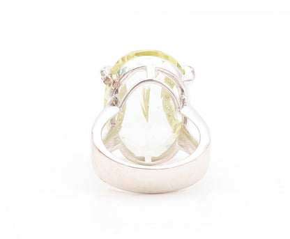 925 Sterling Silver Vintage Ring Large Oval Lime Quartz & Topaz  Sz 7  RG29993