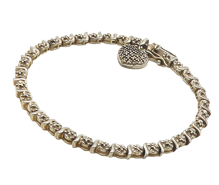 ROSS SIMON 925 Silver  Vintage Genuine Diamond Floral Chain Bracelet  BT6440