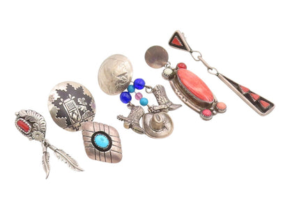 925 Sterling Silver Vintage Earrings NAVAJO Multi Gemstone Single Lot  EG14289