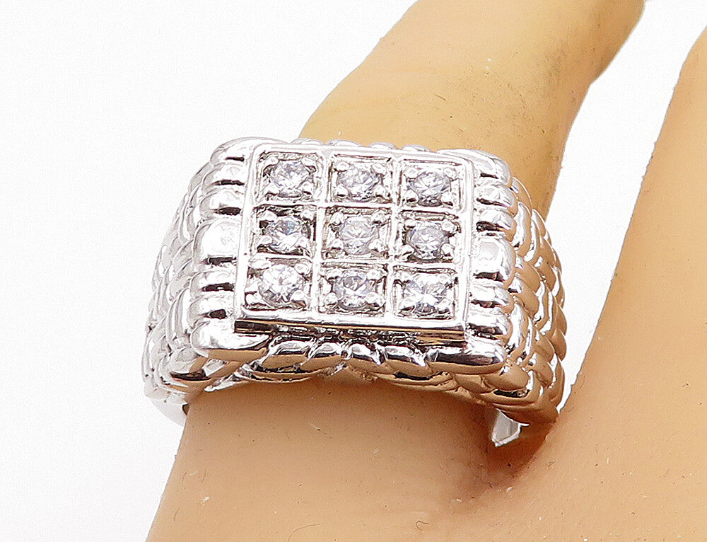 925 Sterling Silver  Cubic Zirconia Basket Weave Cocktail Ring Sz 10  RG7264