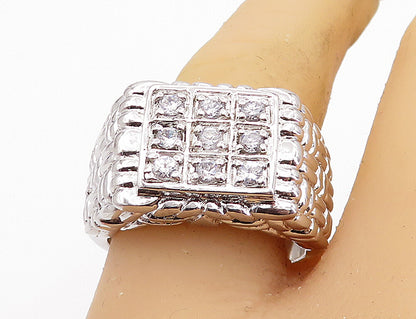 925 Sterling Silver  Cubic Zirconia Basket Weave Cocktail Ring Sz 10  RG7264