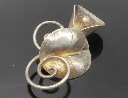 925 Sterling Silver  Vintage Dark Tone Sculpted Flower Swirl Brooch Pin BP4757