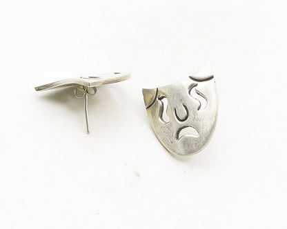 MEXICO 925 Silver  Vintage Cutout Dramatic Theater Masks Drop Earrings  EG5059