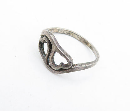925 Sterling Silver  Vintage Dark Tone Love Heart Bypass Ring Sz 6  RG5881