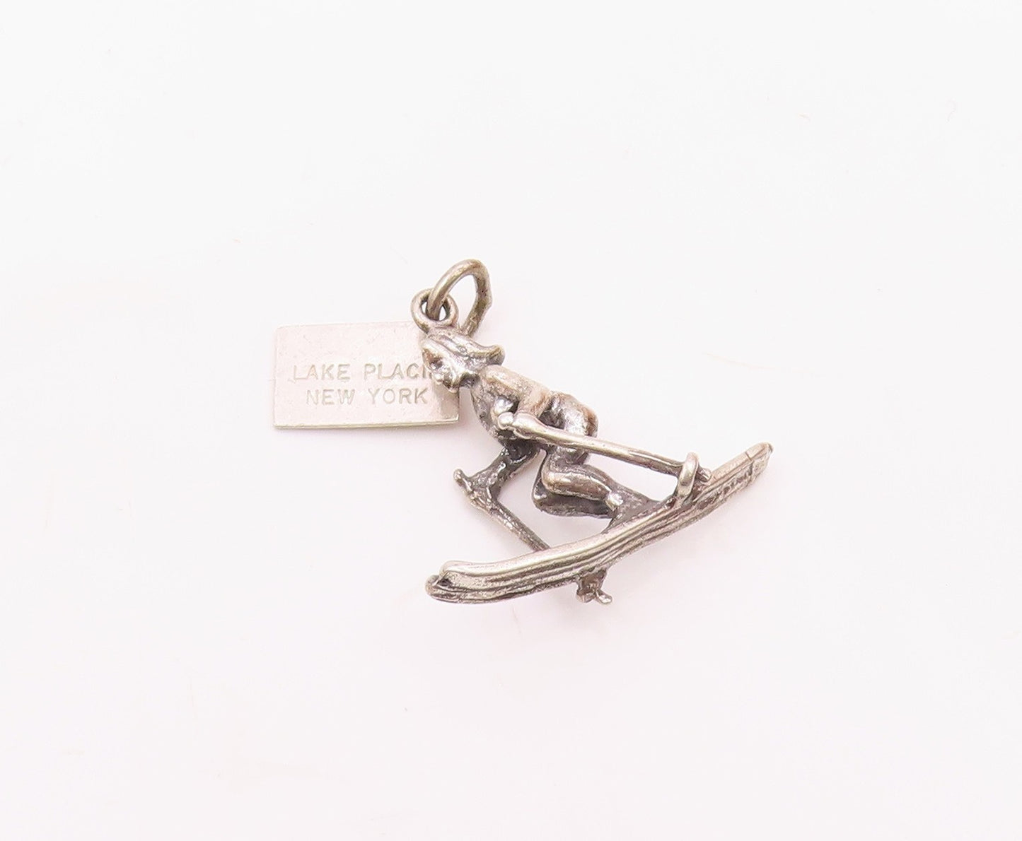 925 Sterling Silver  Vintage Woman Skiing Sports Charm Pendant  PT20816