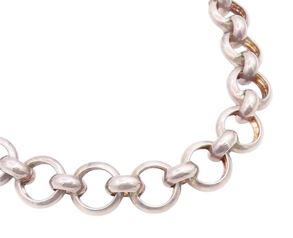 925 Sterling Silver Vintage Necklace Interlocking Geometric Circles Link  NE4830